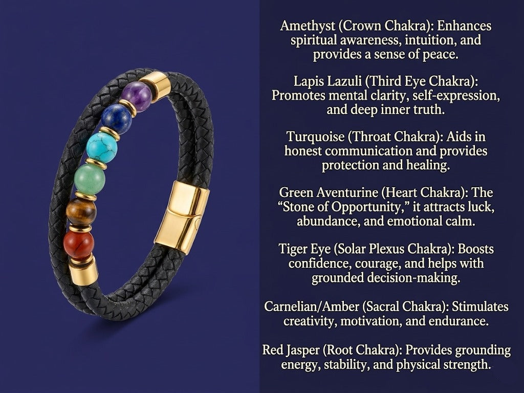 The Magnetic LEATHER 7 CHAKRA Bracelet (Lab Certified)