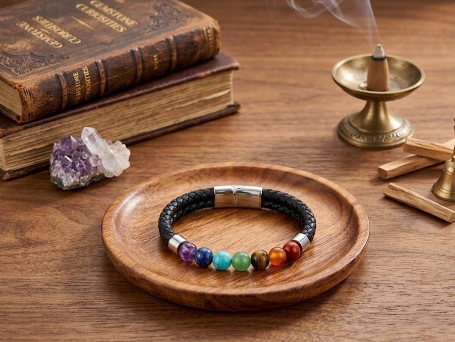 The Magnetic LEATHER 7 CHAKRA Bracelet (Lab Certified)