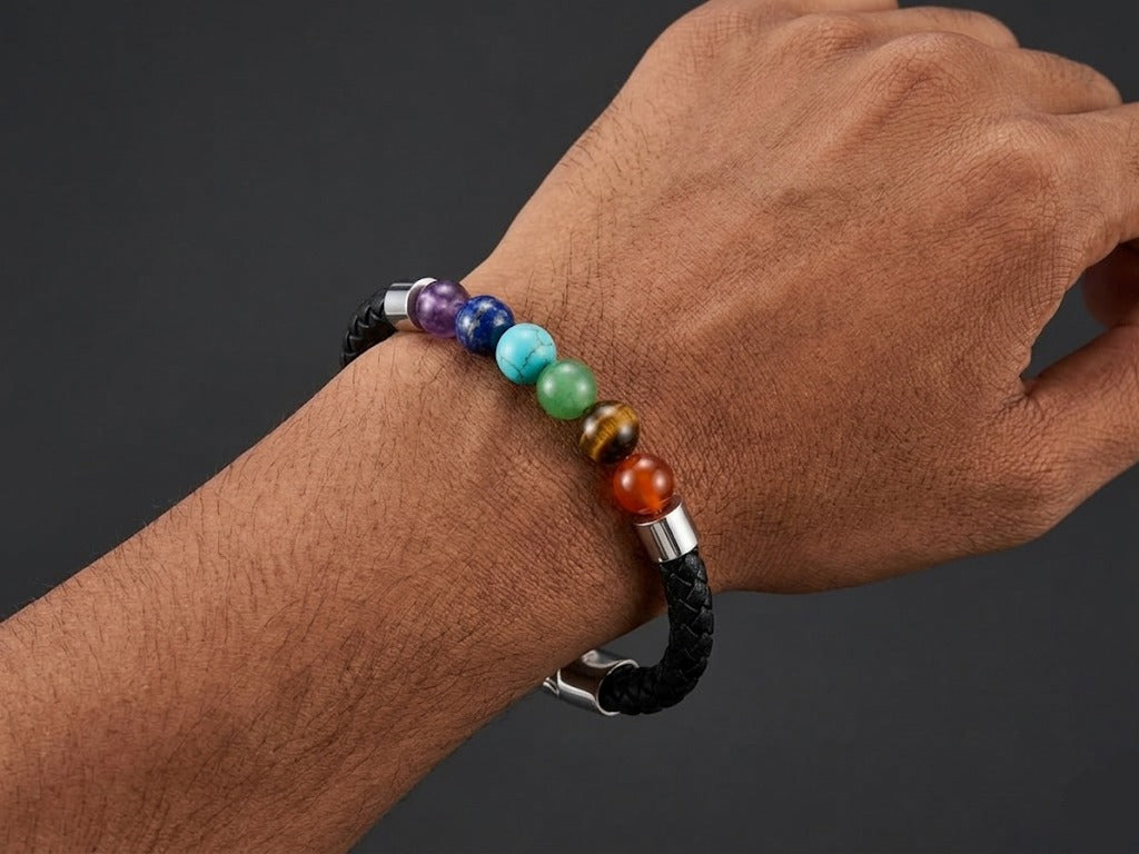 The Magnetic LEATHER 7 CHAKRA Bracelet (Lab Certified)